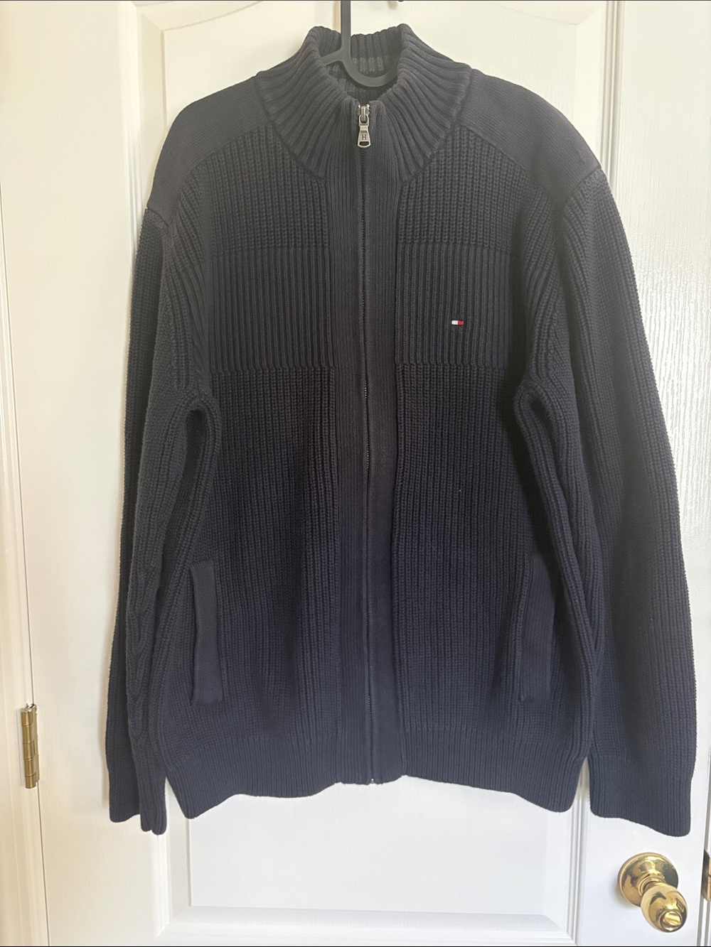 Tommy Hilfiger Men's Dark Navy Full-Zip Knit Sweater with Elbow Pads
